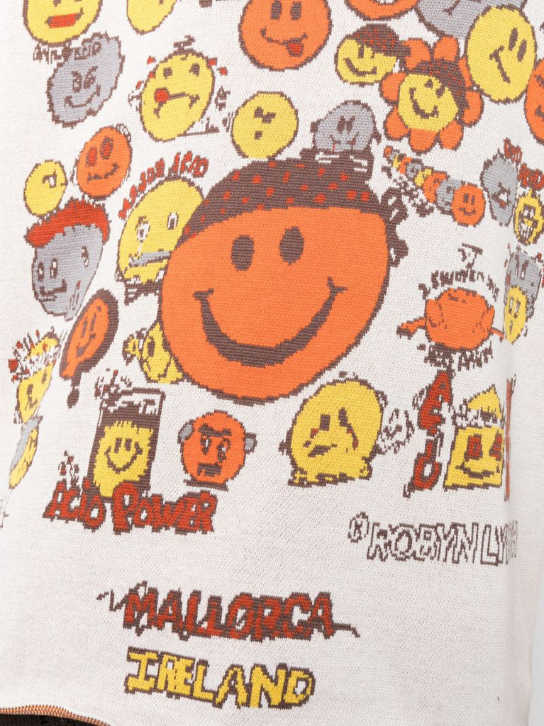 White Smiley Print Cotton T-shirt