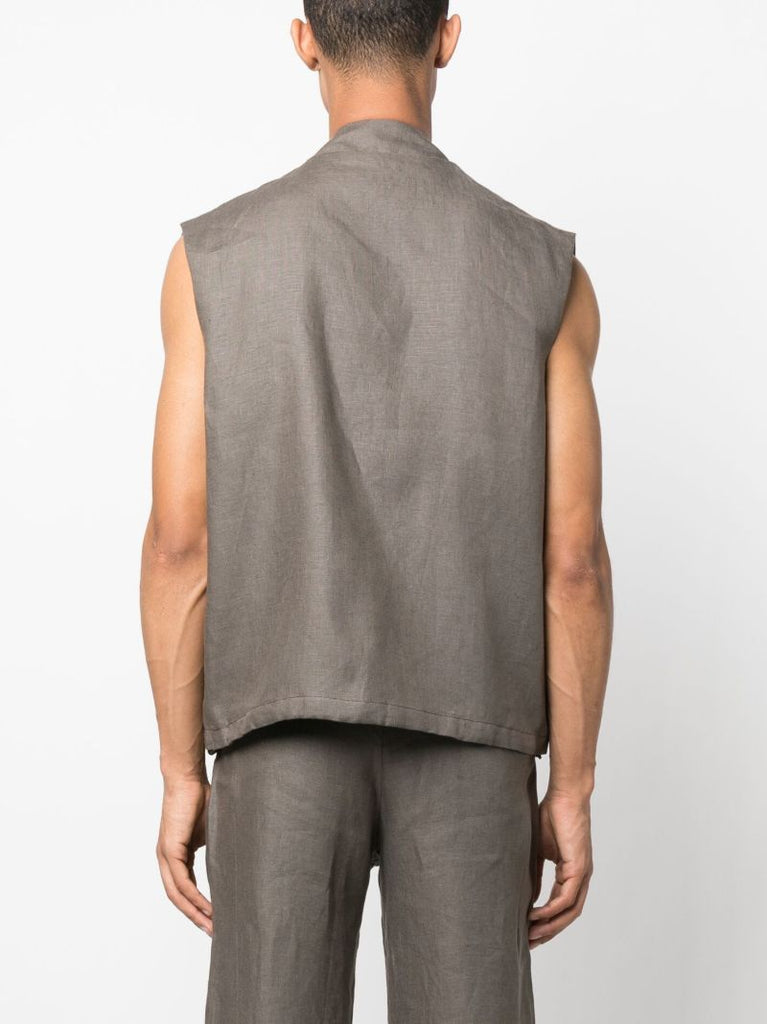Brown Zip-up Panelled Vest