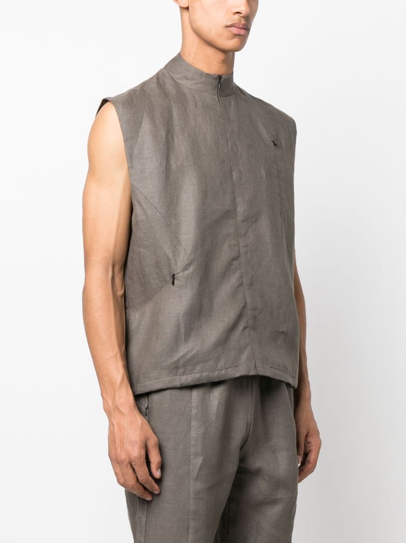 Brown Zip-up Panelled Vest