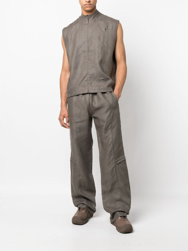 Brown Zip-up Panelled Vest