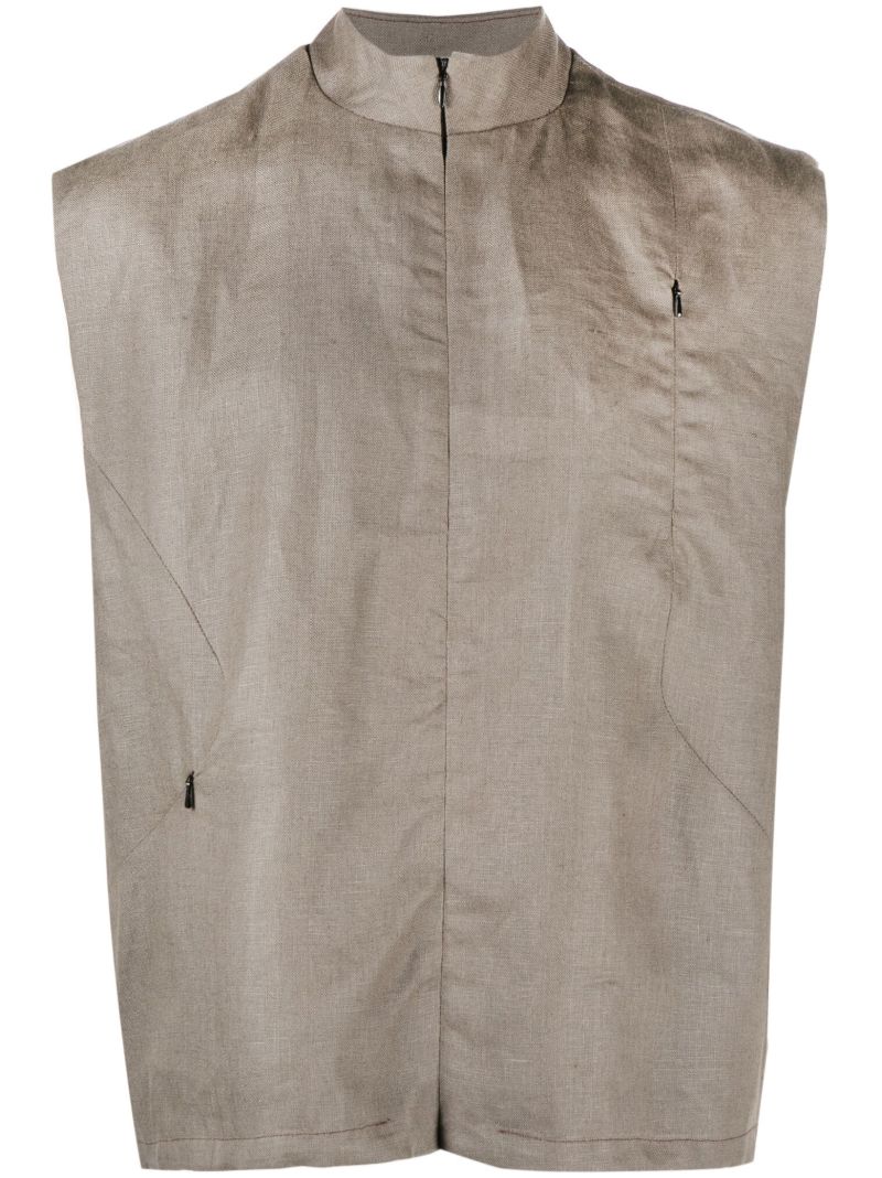 Brown Zip-up Panelled Vest