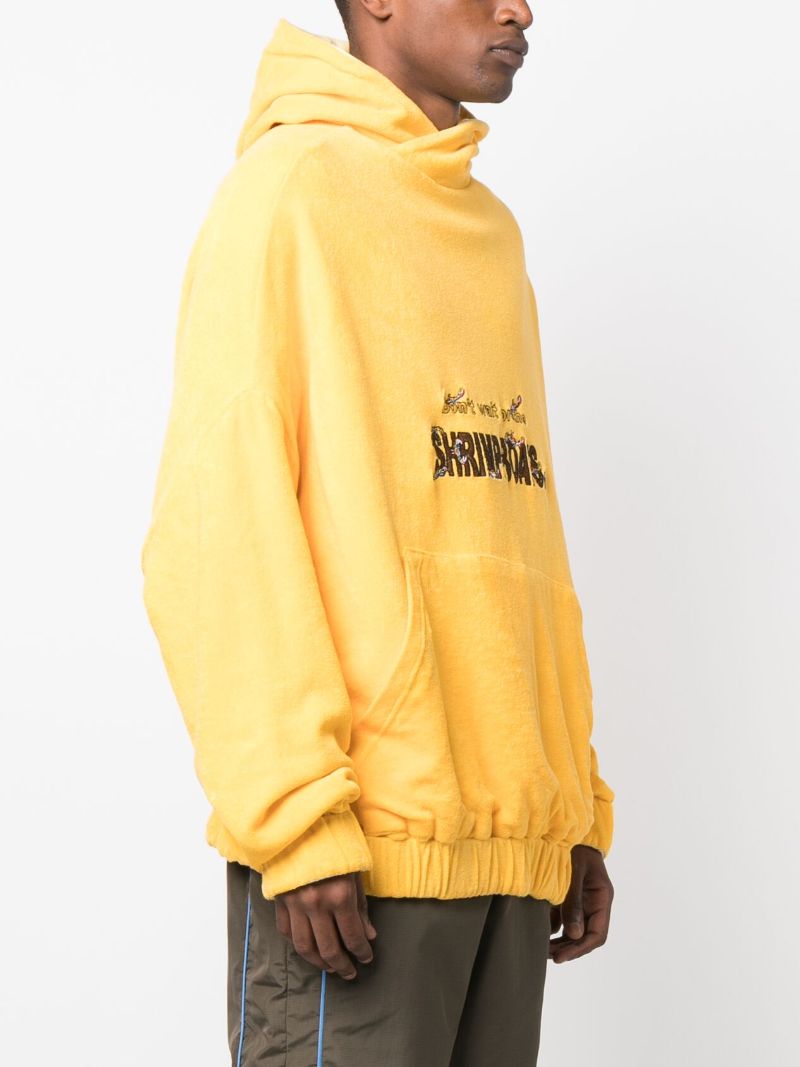 Yellow Embroidered Slogan Hoodie