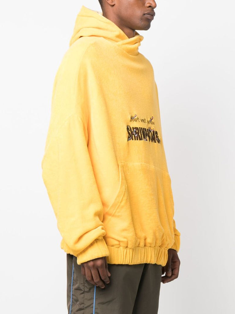 Yellow Embroidered Slogan Hoodie