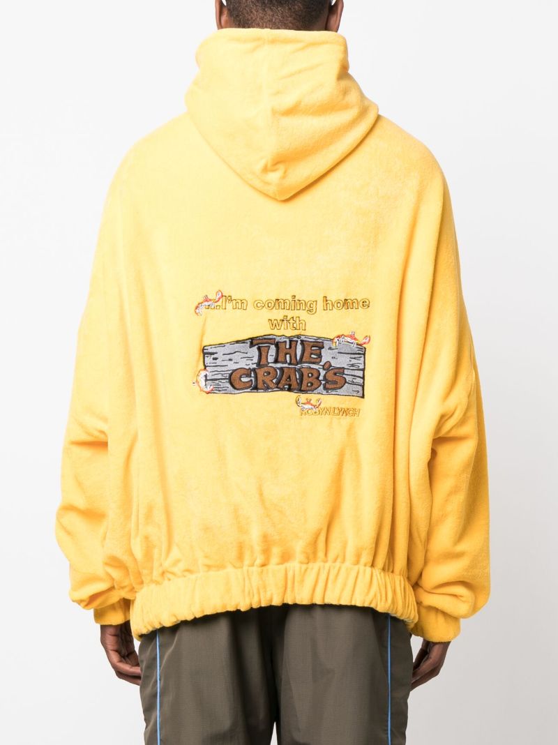 Yellow Embroidered Slogan Hoodie