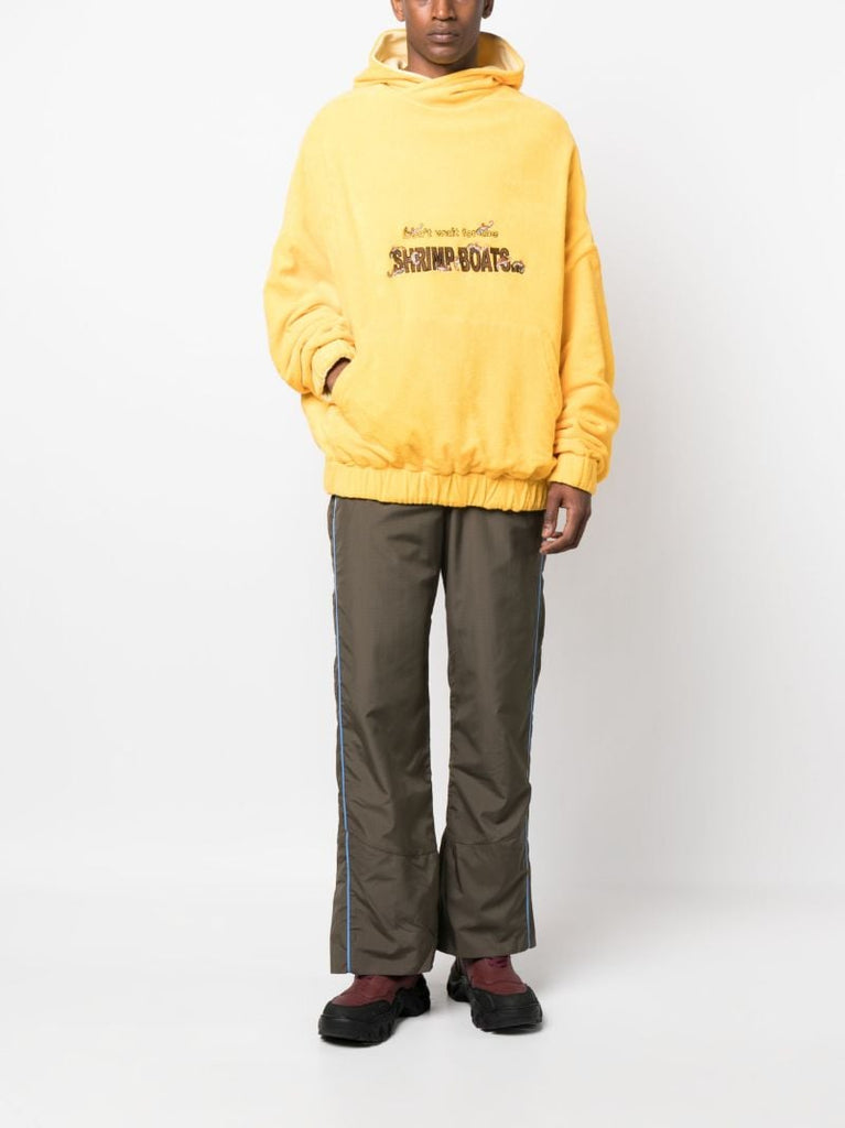 Yellow Embroidered Slogan Hoodie
