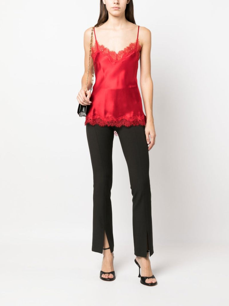 Red Scarlett Lace Trim Silk Camisole Top