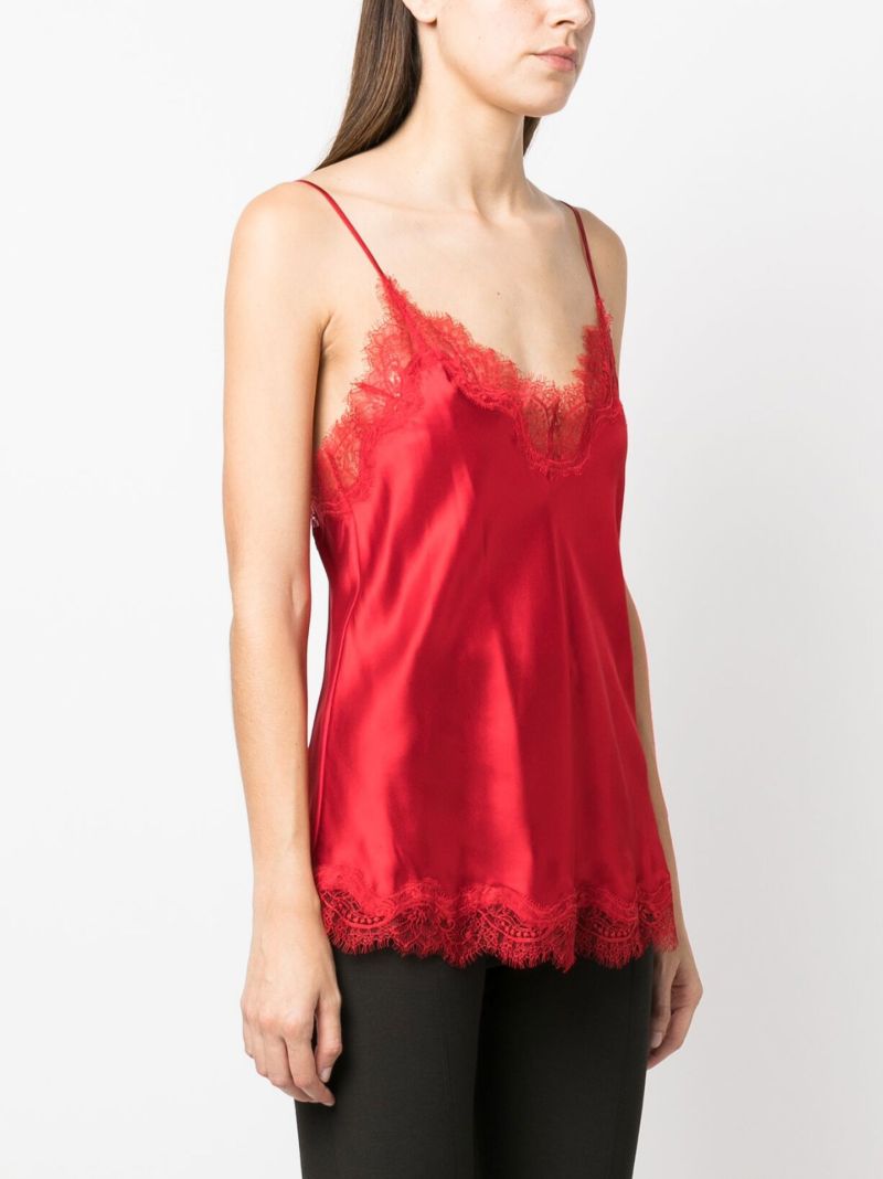 Red Scarlett Lace Trim Silk Camisole Top