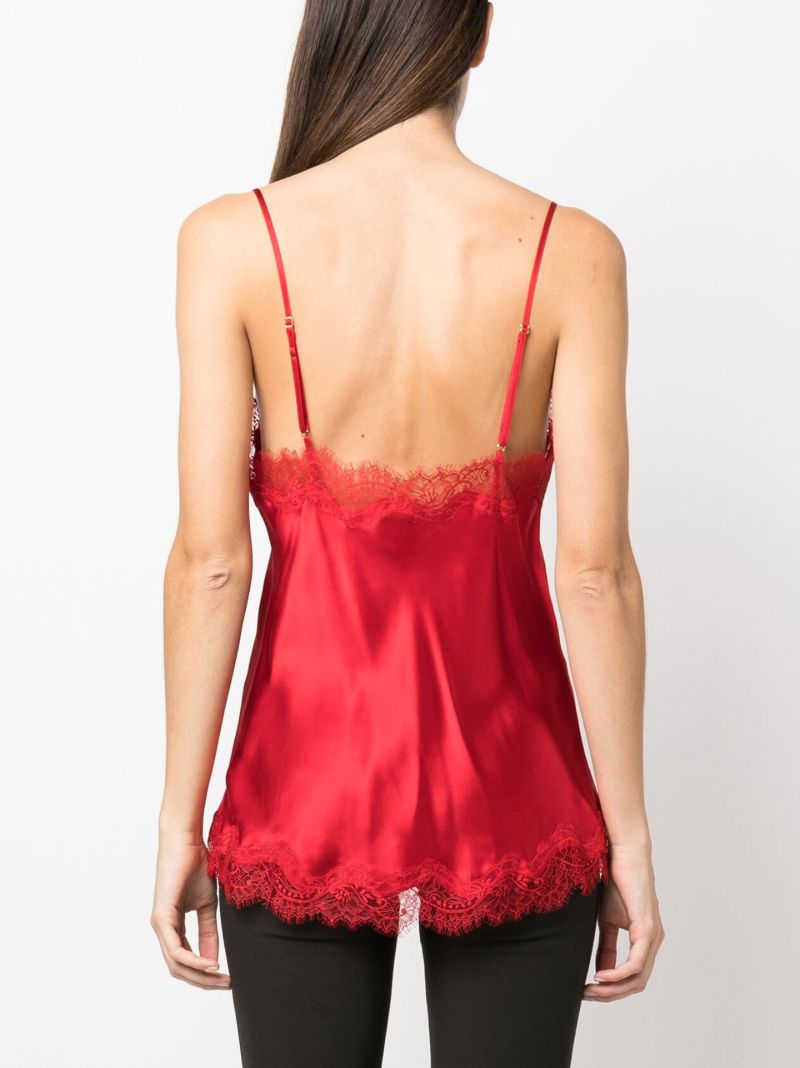 Red Scarlett Lace Trim Silk Camisole Top