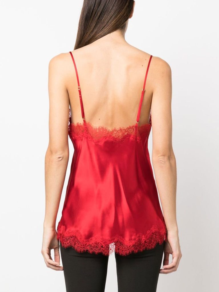 Red Scarlett Lace Trim Silk Camisole Top