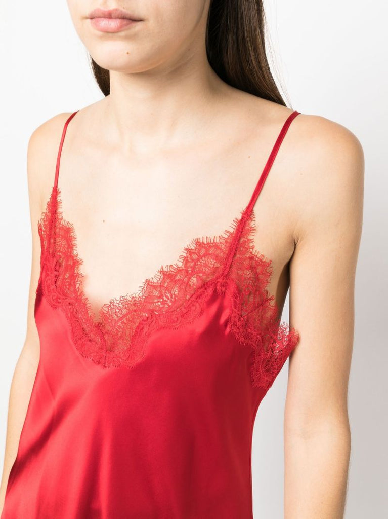 Red Scarlett Lace Trim Silk Camisole Top
