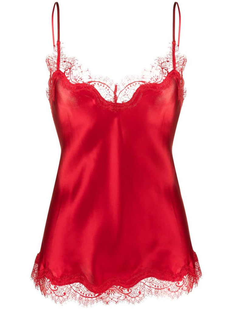 Red Scarlett Lace Trim Silk Camisole Top