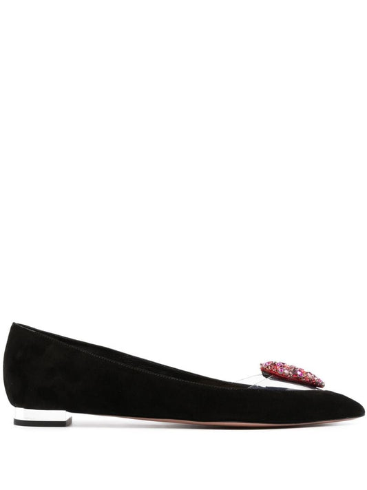 Black Love Me Suede Ballerina Shoes