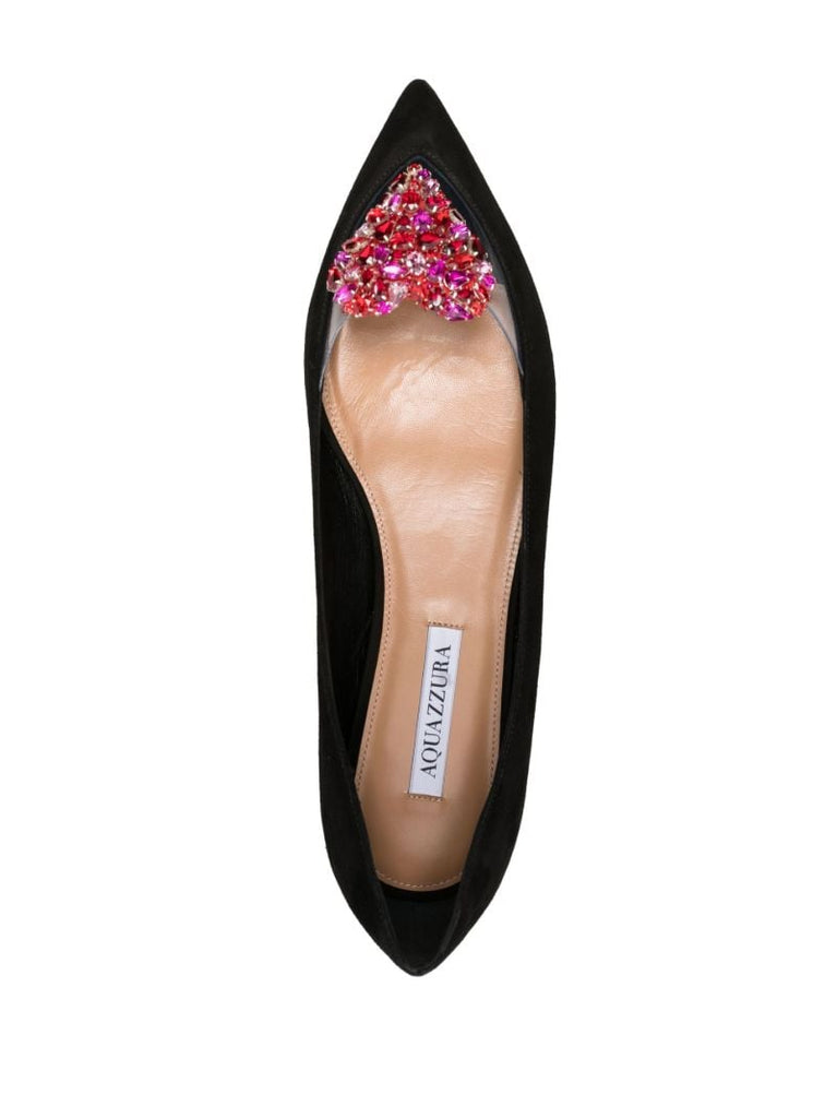 Black Love Me Suede Ballerina Shoes