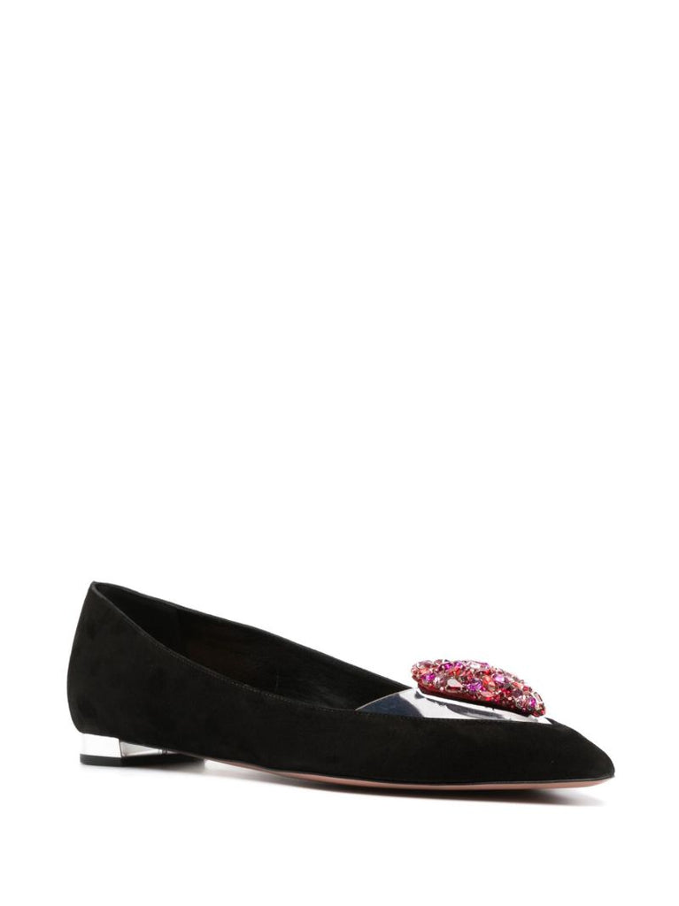 Black Love Me Suede Ballerina Shoes