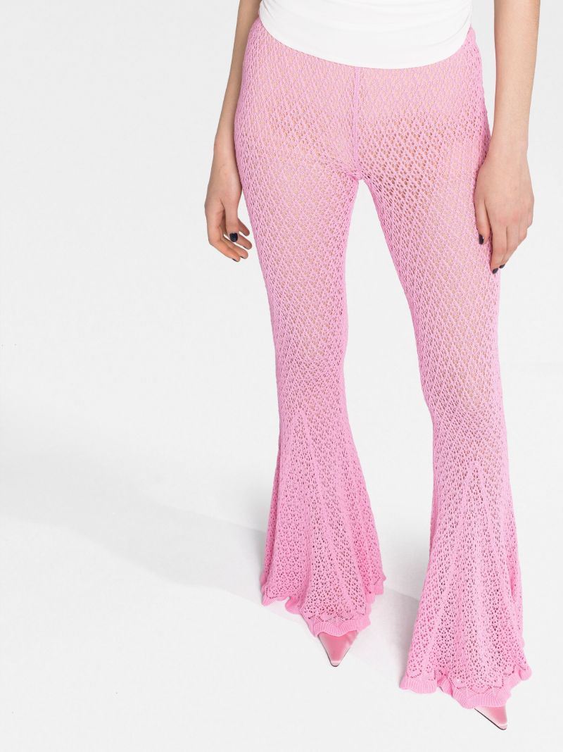 Pink Openwork Knit Flared Trousers