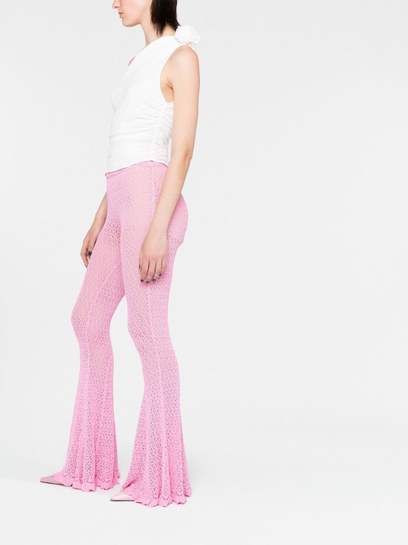 Pink Openwork Knit Flared Trousers