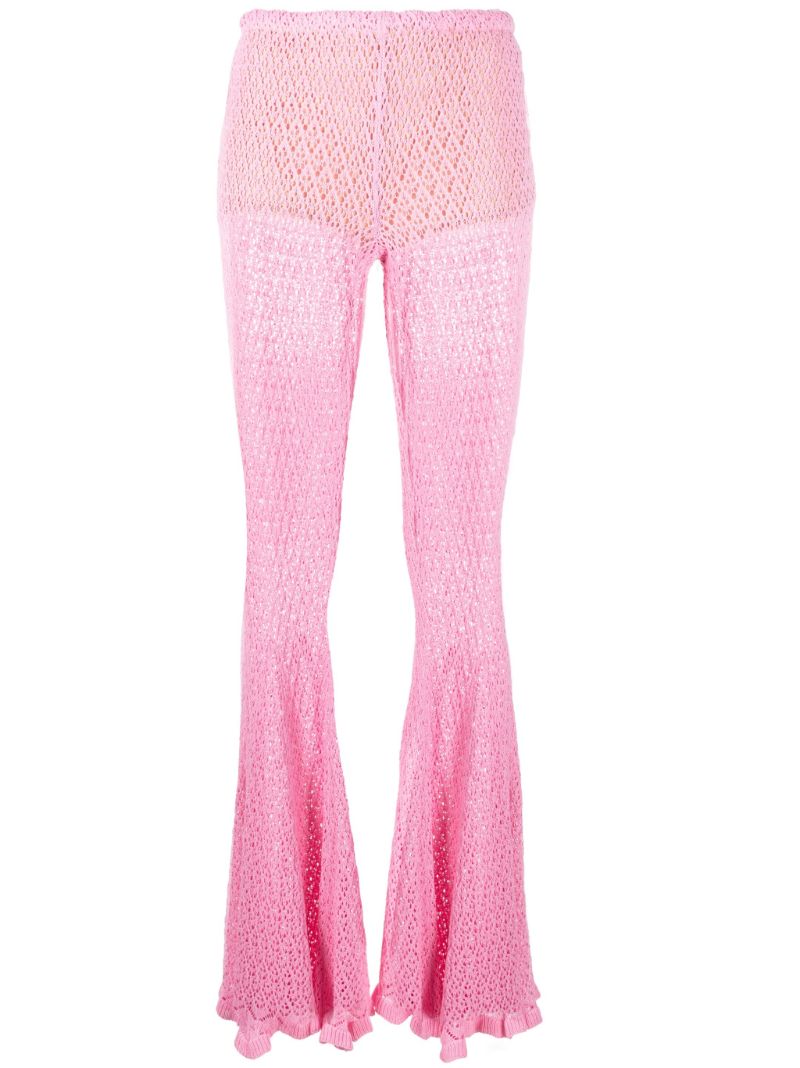 Pink Openwork Knit Flared Trousers