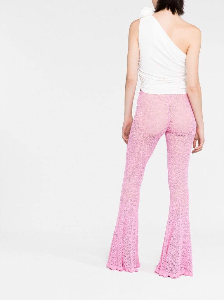 Pink Openwork Knit Flared Trousers