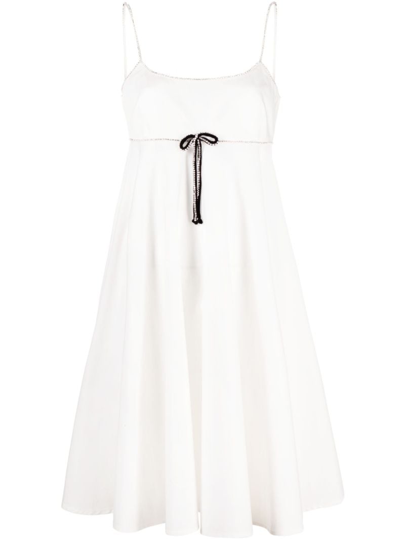 White Bow-embellished Cotton Mini Dress