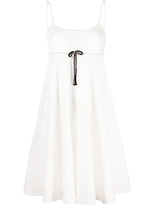 White Bow-embellished Cotton Mini Dress