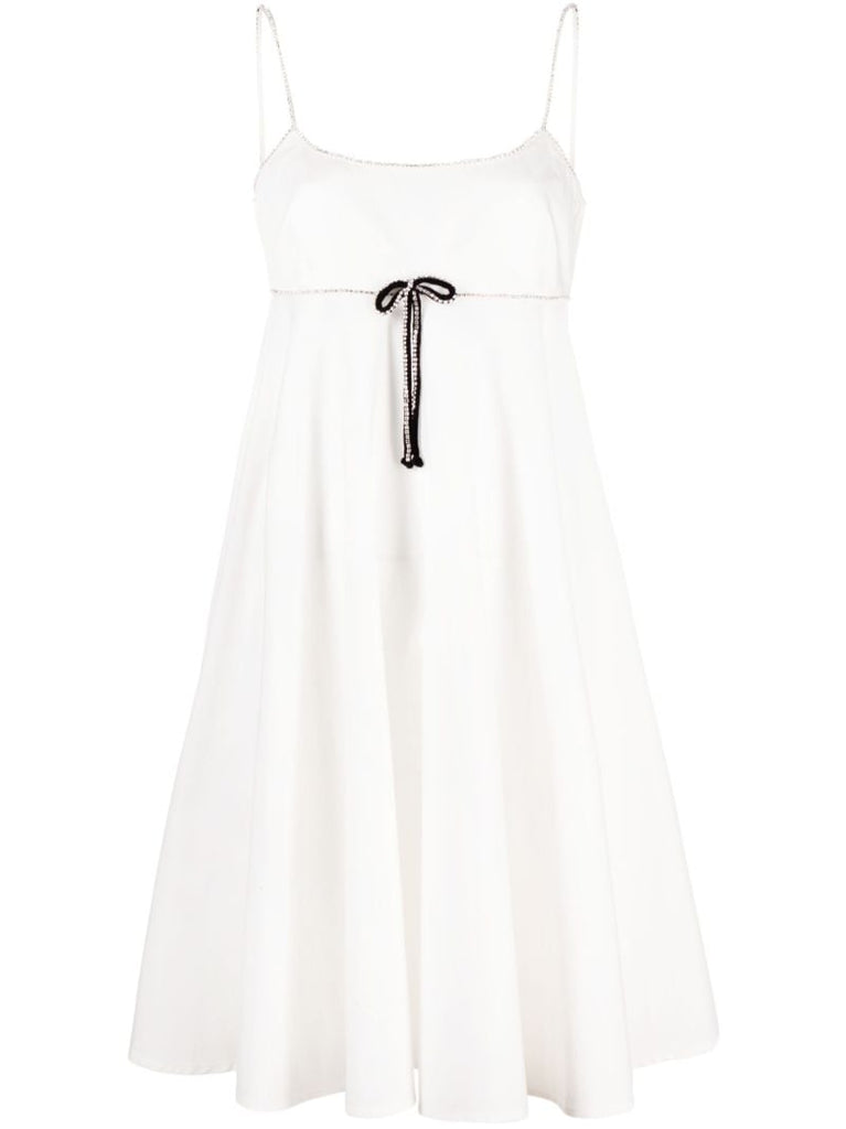 White Bow-embellished Cotton Mini Dress