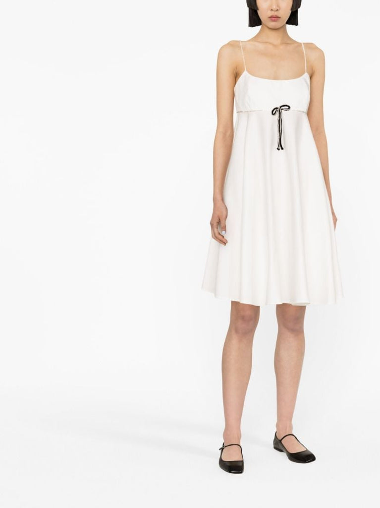 White Bow-embellished Cotton Mini Dress