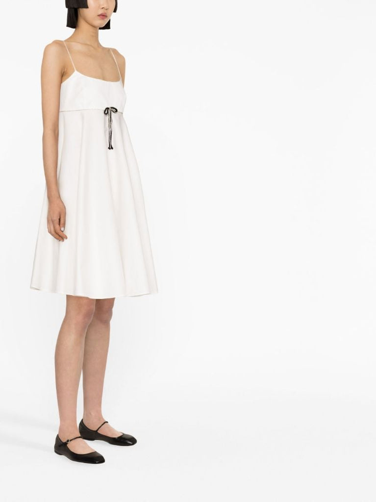 White Bow-embellished Cotton Mini Dress