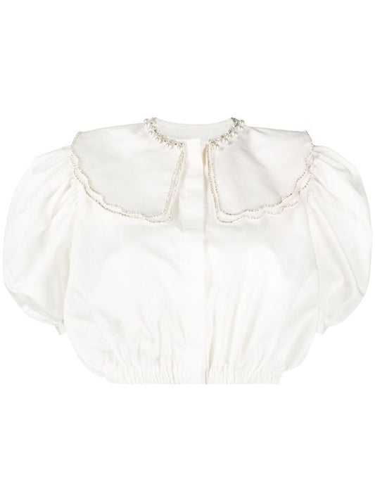 White Crystal Embellished Cropped Blouse