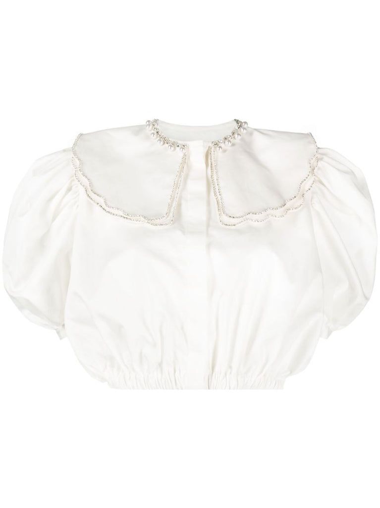 White Crystal Embellished Cropped Blouse