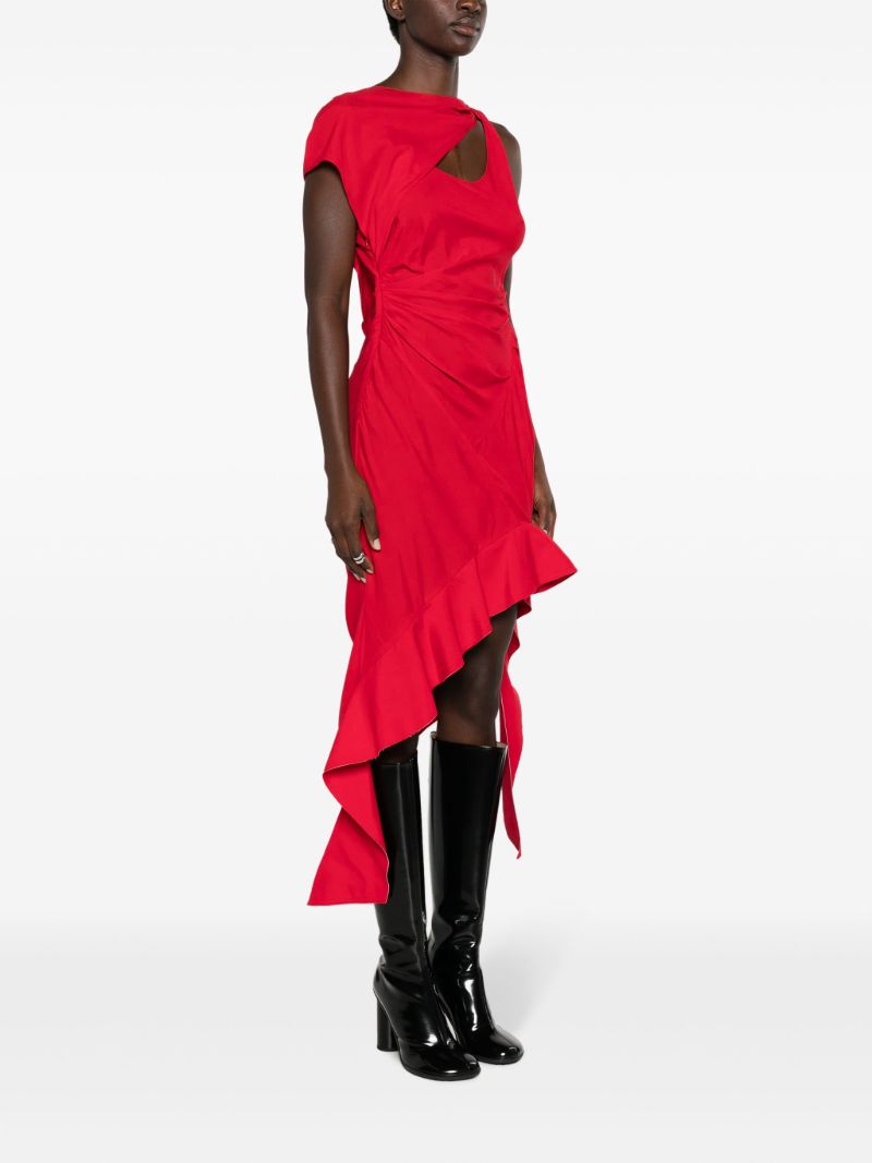 Red Cut-out Asymmetric Silk Dress