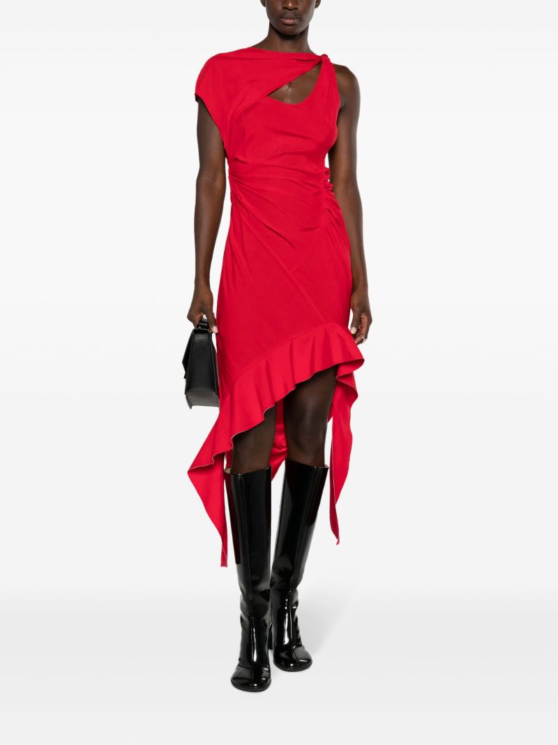 Red Cut-out Asymmetric Silk Dress