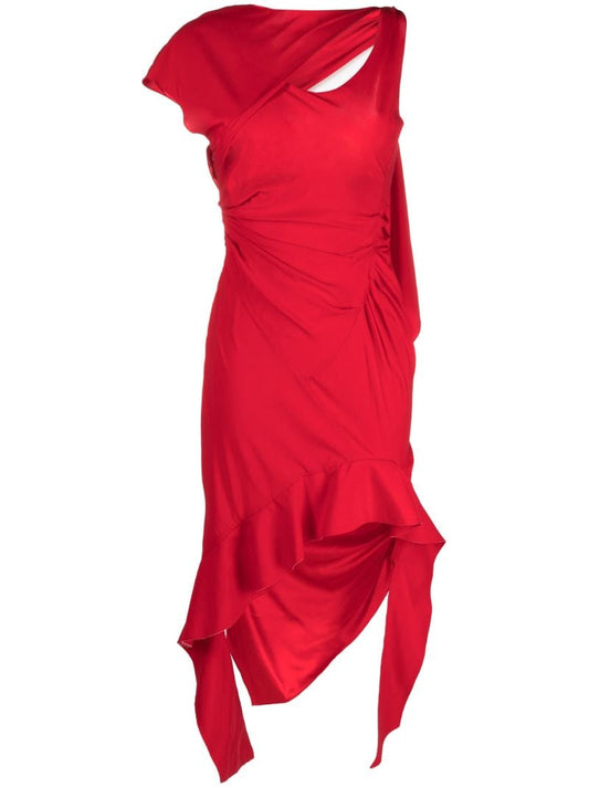 Red Cut-out Asymmetric Silk Dress