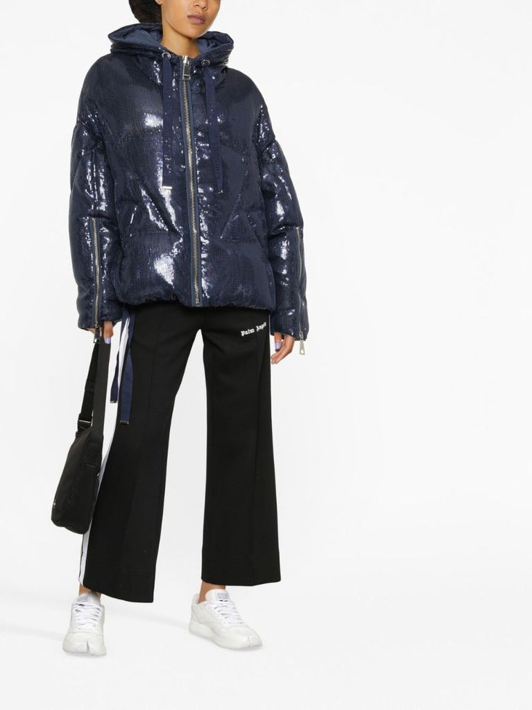 Blue Iconic Hooded Quilted Sequinned Jacket