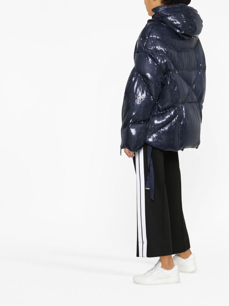 Blue Iconic Hooded Quilted Sequinned Jacket