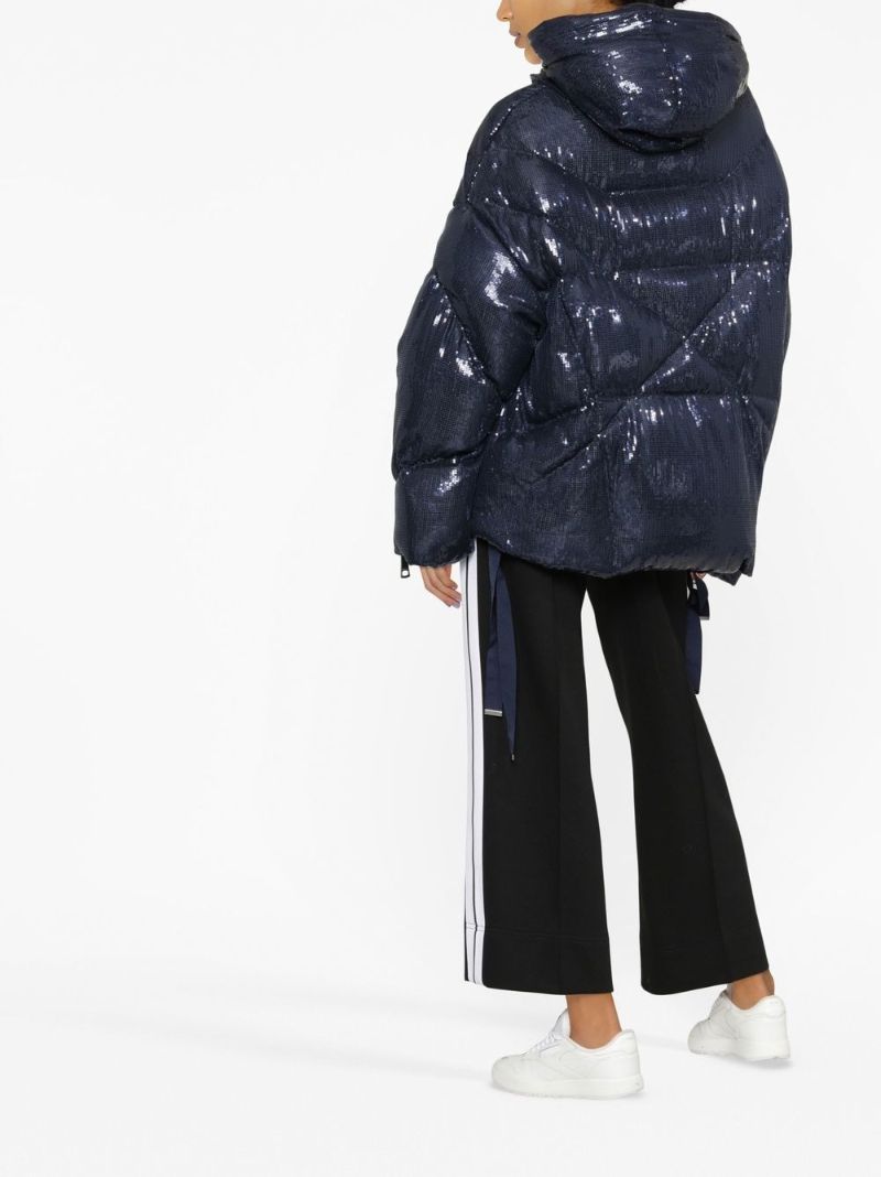 Blue Iconic Hooded Quilted Sequinned Jacket