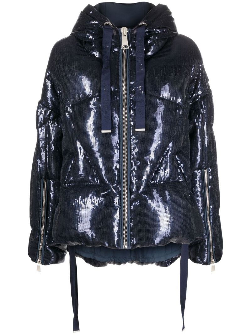 Blue Iconic Hooded Quilted Sequinned Jacket