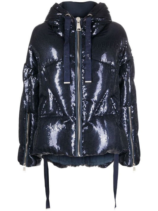 Blue Iconic Hooded Quilted Sequinned Jacket