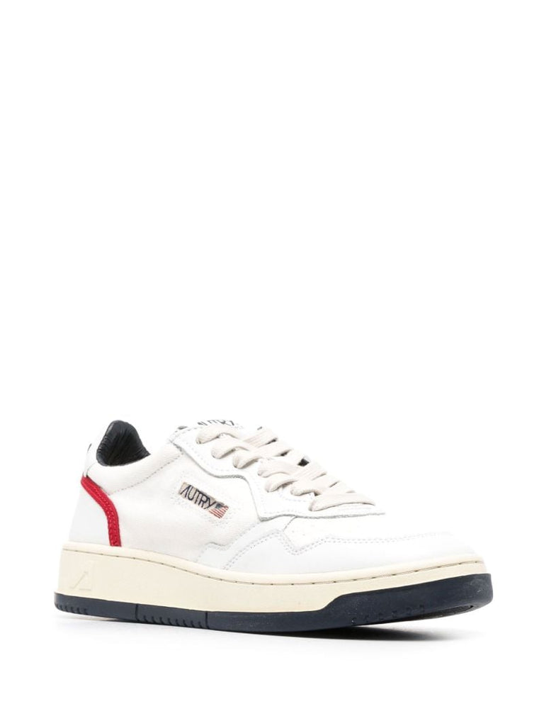 White Open Low Leather Sneakers