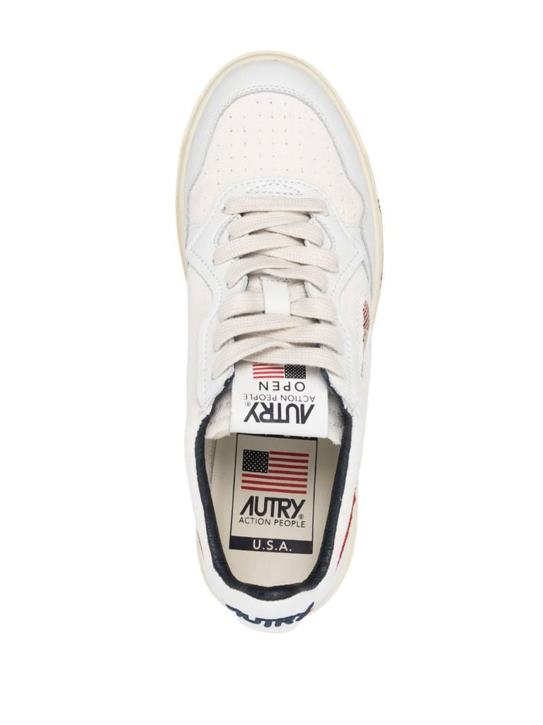 White Open Low Leather Sneakers