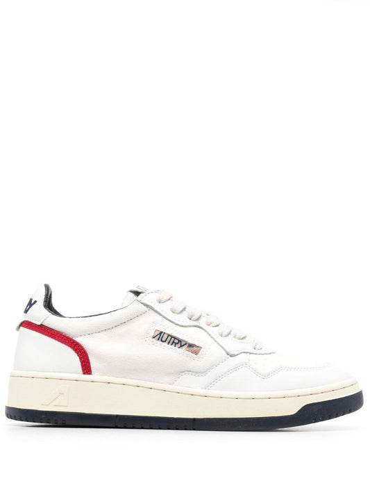 White Open Low Leather Sneakers