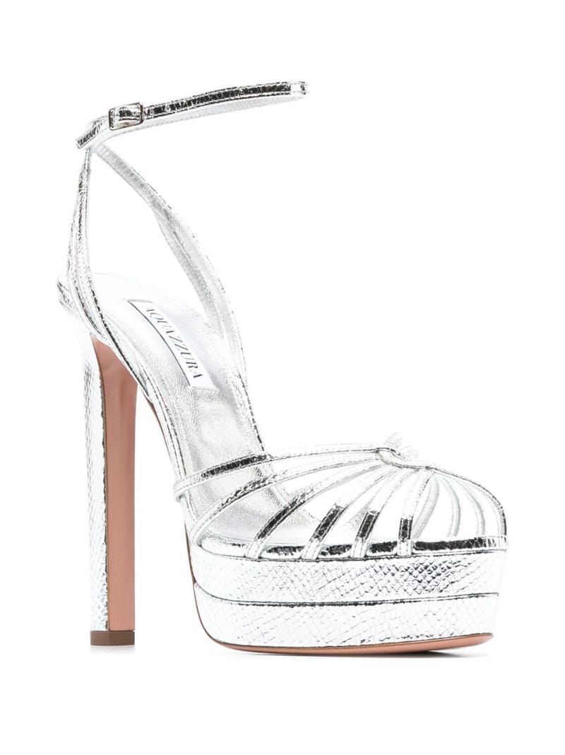 Silver-tone Flow Plateau 130 Leather Platform Sandals