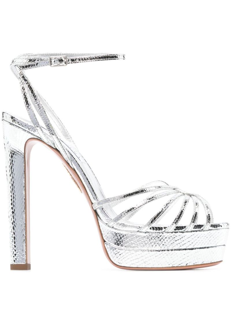 Silver-tone Flow Plateau 130 Leather Platform Sandals