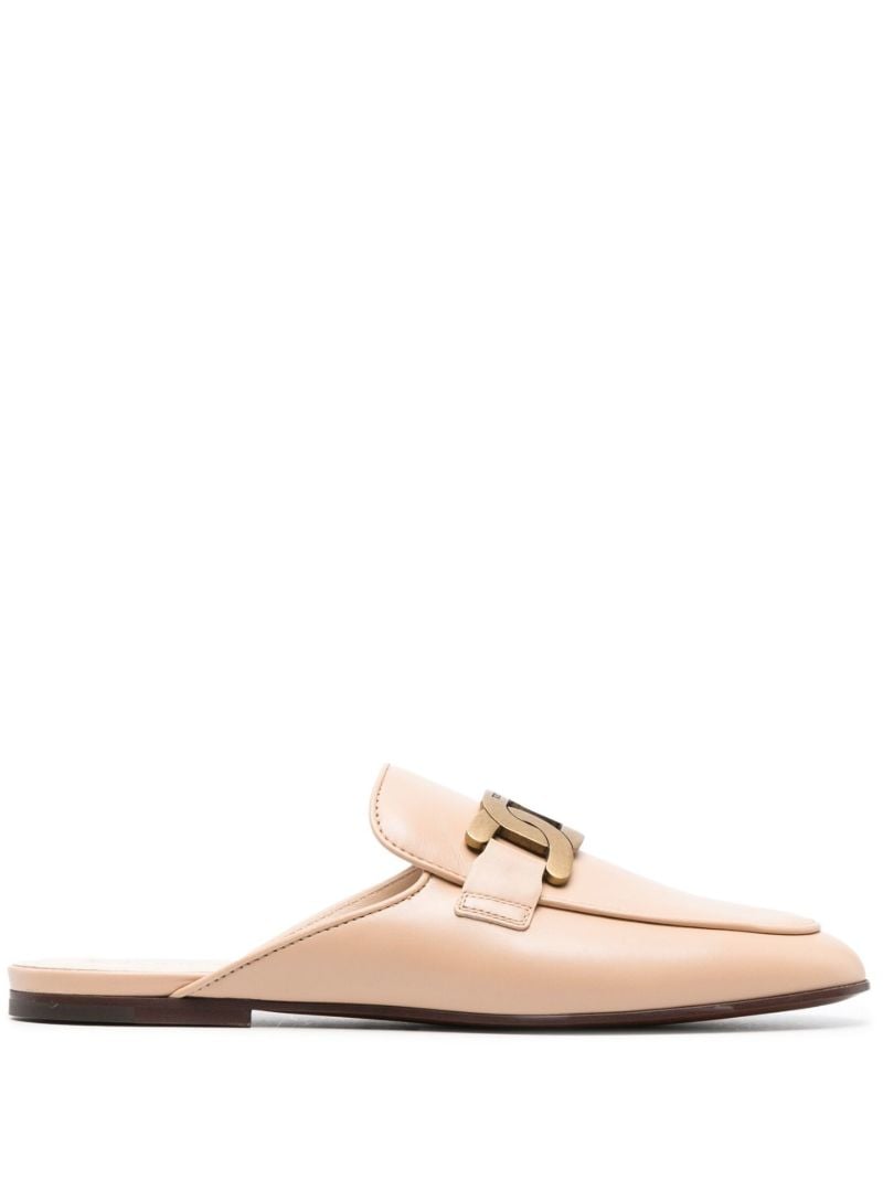 Neutral Logo Plaque Leather Mules