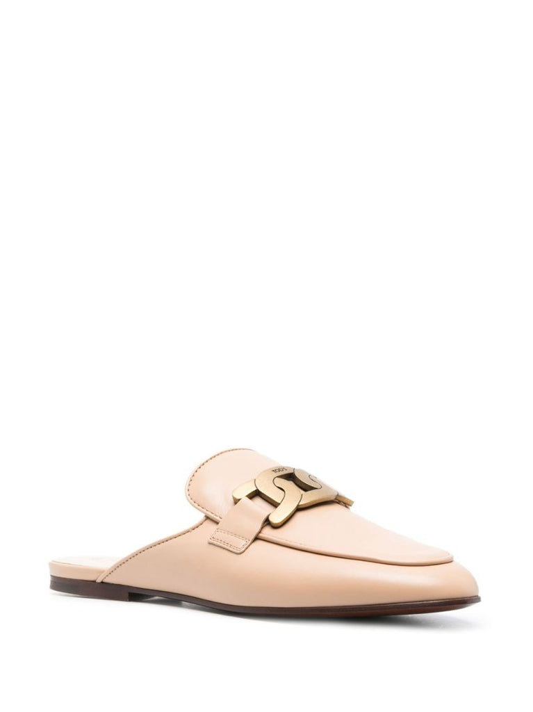 Neutral Logo Plaque Leather Mules