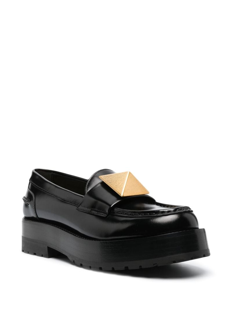 Black Roman Stud Leather Loafers