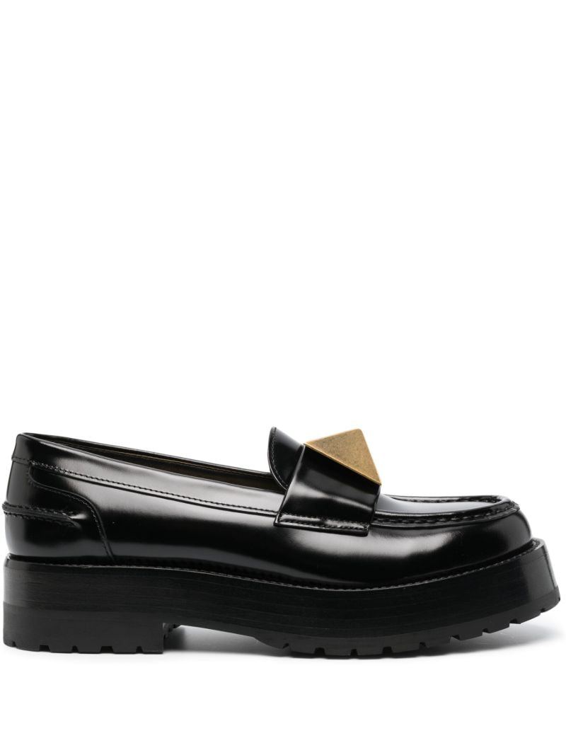 Black Roman Stud Leather Loafers