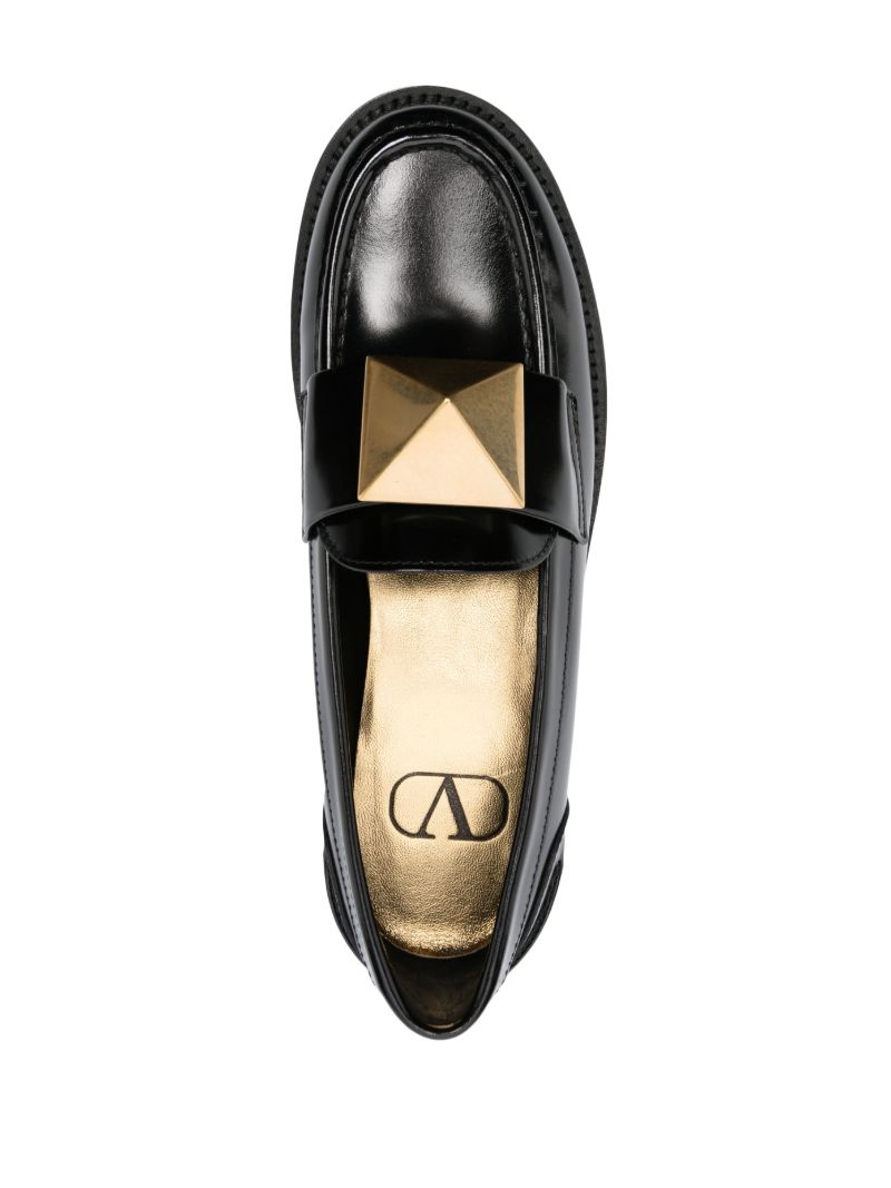 Black Roman Stud Leather Loafers