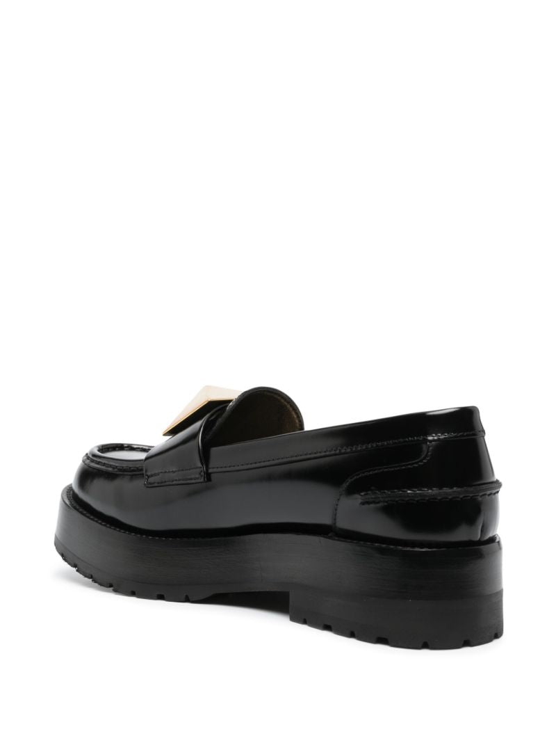 Black Roman Stud Leather Loafers
