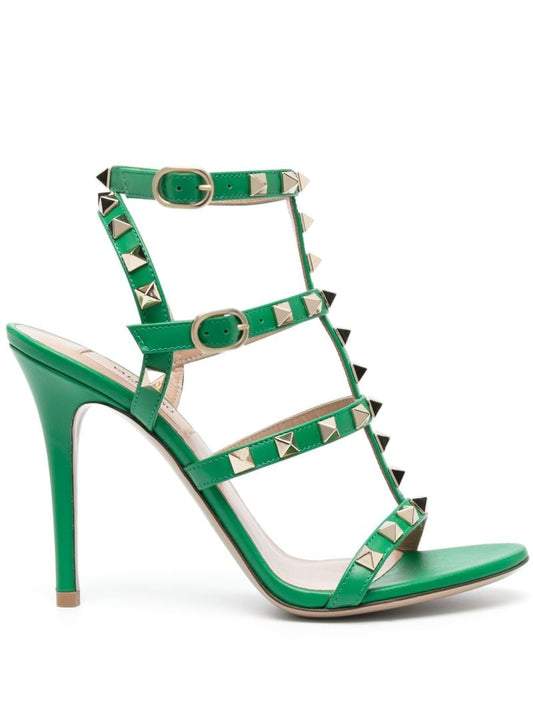 Green Rockstud 105 Leather Sandals