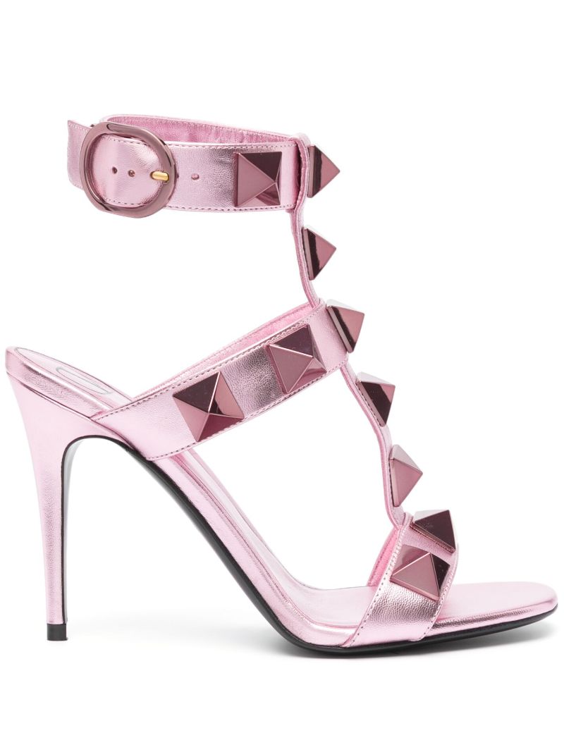 Pink Roman Stud 100 Metallic Leather Sandals